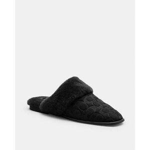 Coach Sherpa Flat Mule Signature Suede Slipper Women's Size 8 Black CCX65